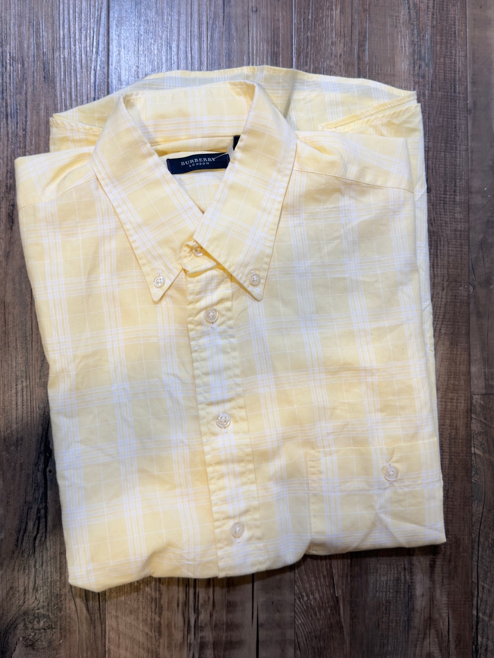Vintage Burberry London Men's Yellow Plaid Button-Down Shirt